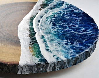 Ocean Surf Charcuterie Board Epoxy Resin on Live Edge