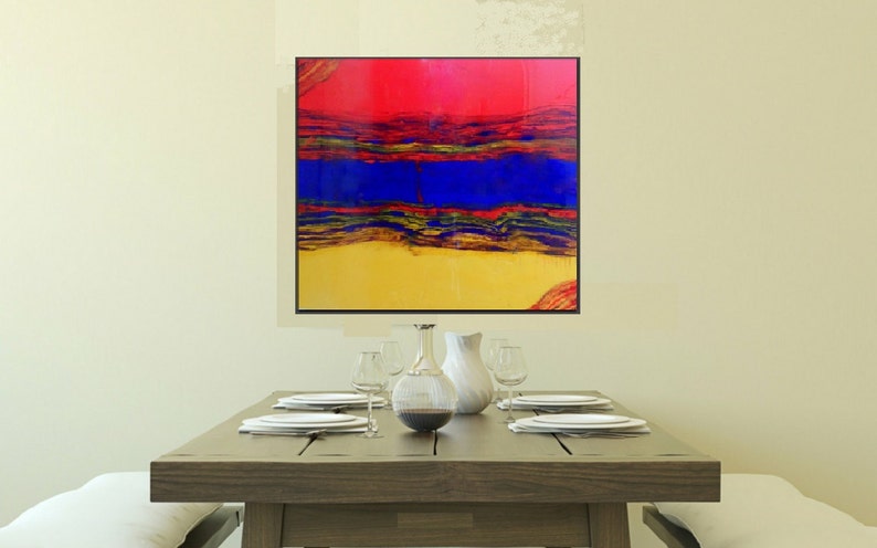 Epoxy Resin Artwork, Primary Colors on Large Canvas, Abstract Painting image 3
