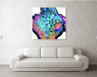 Psychedelic Resin Art Metal Print, Extra Large Wall Art, Fluorescent Colors