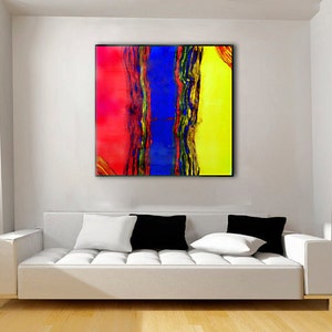 Epoxy Resin Artwork, Primary Colors on Large Canvas, Abstract Painting image 1