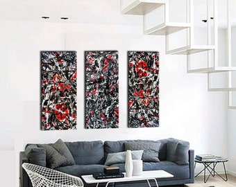 Abstract Wall Art Triptych | Resin Art Painting | Large Canvas Art 3 Piece | Original Action Painting | Large Abstract Painting on Canvas
