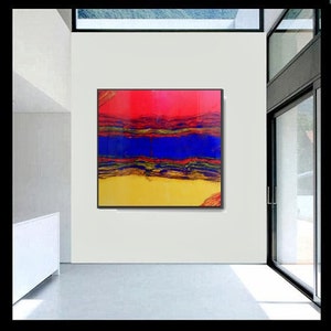 Epoxy Resin Artwork, Primary Colors on Large Canvas, Abstract Painting image 5