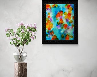 Alcohol Ink and Epoxy Resin Abstract Painting, Framed Original Resin Art