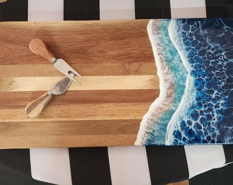 Epoxy Resin Ocean Waves on Charcuterie Board. Mothers Day Gift