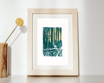 Forest at Sunset Limited Edition Screen Print - Redwood Forest Scene - 8x10 Original Screen Print