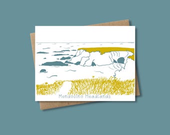 Tarjeta ilustrada de Ocean Bluffs en el Parque Estatal Mendocino Headlands, en el norte de California.