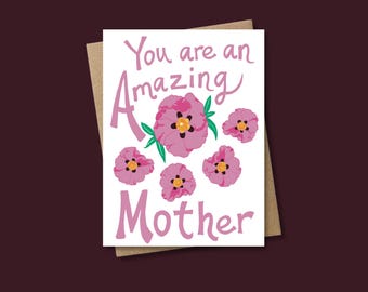 Tarjeta floral para el Día de la Madre con flores de rosa de roca rosa.