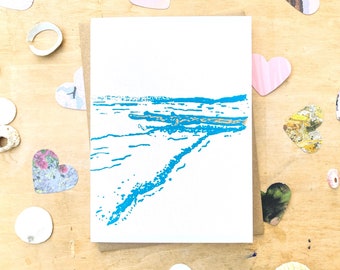Peaceful Beach and Ocean Stationary with Driftwood, Seashore, Waves, Beach Vibes, Hand Screen-Printed Card Featuring Pacific Ocean
