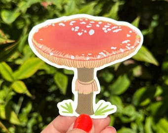Adhesivo de seta Amanita: Vinilo troquelado ilustrado para portátil, botella de agua