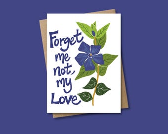 Tarjeta de amor o aniversario con diseño floral "No me olvides" para esposa, novia o cónyuge.