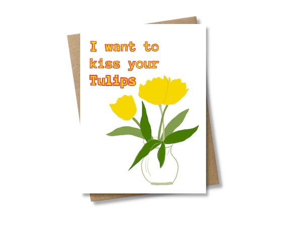 Funny Kissing Pun Card With Tulips for Wife, Girlfriend, or Spouse