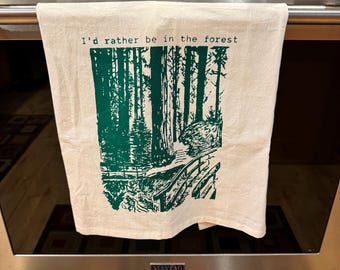 Paño de cocina Bosque de Secuoyas: Decoración de cocina de algodón estampada a mano