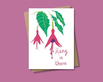 Tarjeta de condolencias ilustrada con una flor fucsia: ¡Aguanta!