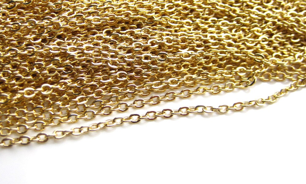 Gold Chain 16K Gold Plated flat oval chain Gold Chain 16K Etsy