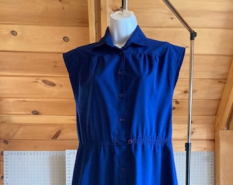 Vintage dress | 1980s Just-Mort navy blue cotton shirt dress