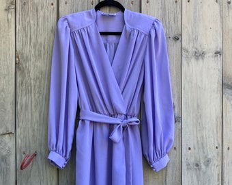 80s does 40s lavender sheer wrap-front dress Encore Petites