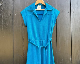 1970s Queen's Row teal fit and flare dress with matching jacket