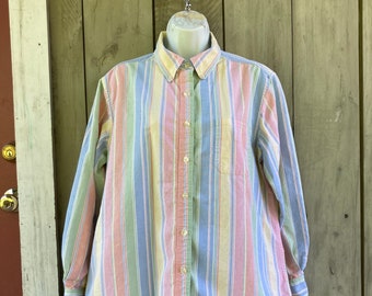 1990s LL Bean pastel stripe button down Oxford cloth shirt