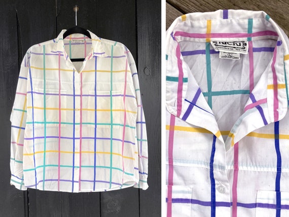 1980s Ricki rainbow check button down shirt - image 1