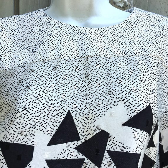 Vintage top | 1980s 90s black white silver silky … - image 4