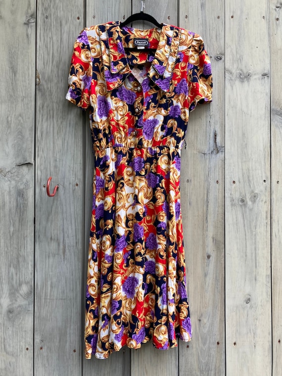 90s rayon dress, 1990s dress, rayon floral dress, 