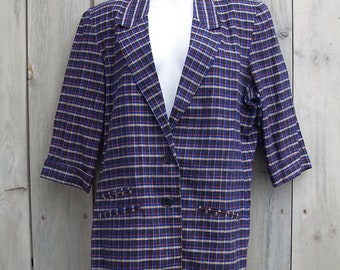 Vintage blazer | 1980s blazer, plaid blazer, longline blazer, boyfriend blazer, Bon Magique blazer, vintage jacket, single breasted jacket