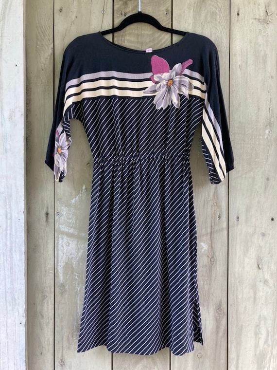 1970s sheer floral striped dress