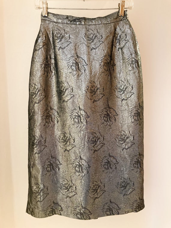 Vintage skirt | 1980s metallic skirt, rose print … - image 1