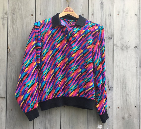 Vintage top | 1980s windbreaker, rainbow print to… - image 3