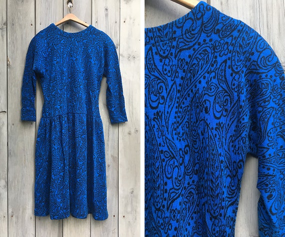 Vintage dress | 1980s knit dress, blue knit dress… - image 1