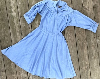 1980s Western chambray shirt dress, vintage chambray dress, drop yoke dress