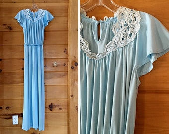 Vintage dress | 70s maxi dress, jersey knit dress, 70s jersey dress, ice blue dress, vintage prom dress, vintage gown, Grecian dress