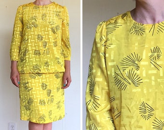 Vintage dress | 1980s dress, Stuart Allen dress, yellow dress, geometric print dress