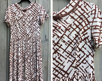 Vintage dress | 1950s 60s Puritan Forever Young nylon dress, brown and white print dress, vintage day dress, day dress, nylon print dress