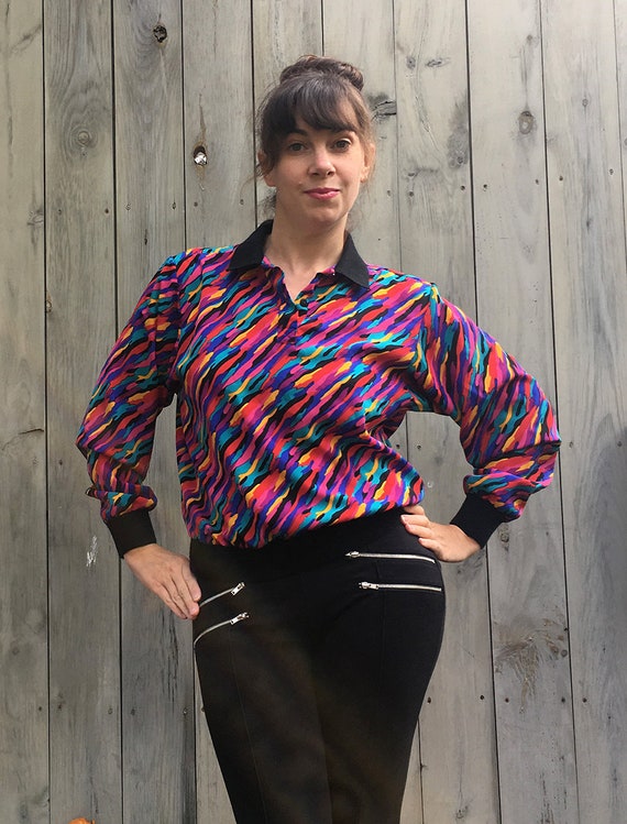 Vintage top | 1980s windbreaker, rainbow print to… - image 2