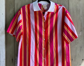 1980s deadstock button-down top, vintage polo collar shirt, vintage striped shirt