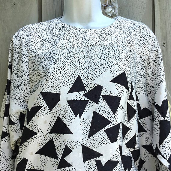 Vintage top | 1980s 90s black white silver silky … - image 2