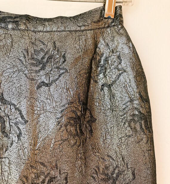 Vintage skirt | 1980s metallic skirt, rose print … - image 2