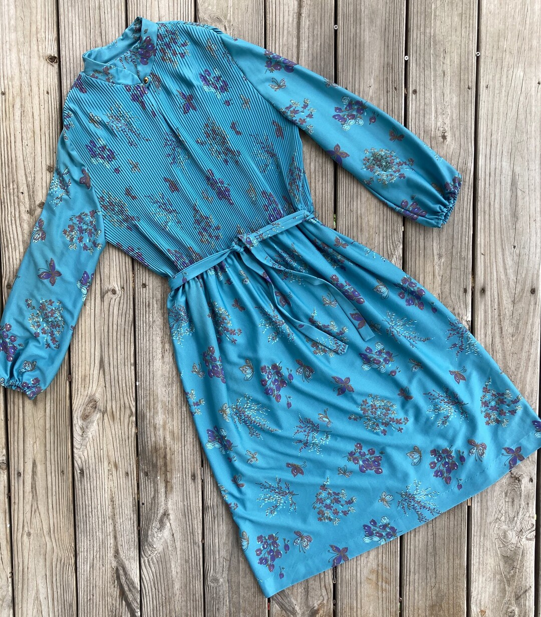 1980s Dress, Turquoise 80s Dress, Modest Vintage Dress - Etsy
