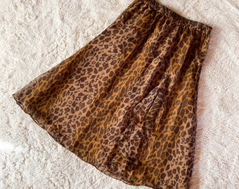 Vintage skirt | Medium skirt, 90s animal print skirt, midi length skirt, vintage leopard print, sheer skirt