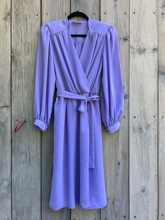 80s does 40s lavender sheer wrap-front dress Enco… - image 1