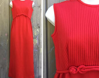 Vintage dress | 1960s flame red Leslie Fay sleeveless maxi gown with rope detail