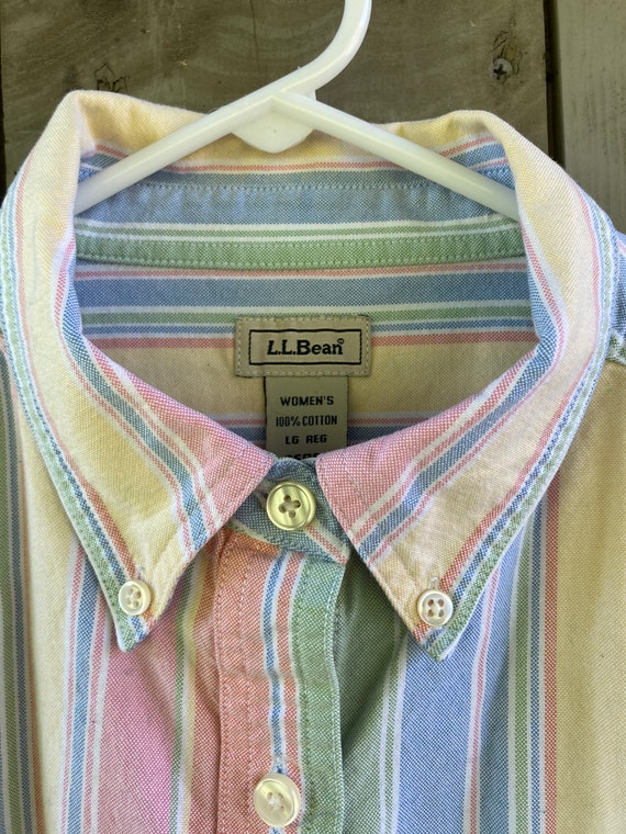 1990s LL Bean pastel stripe button down Oxford cl… - image 4