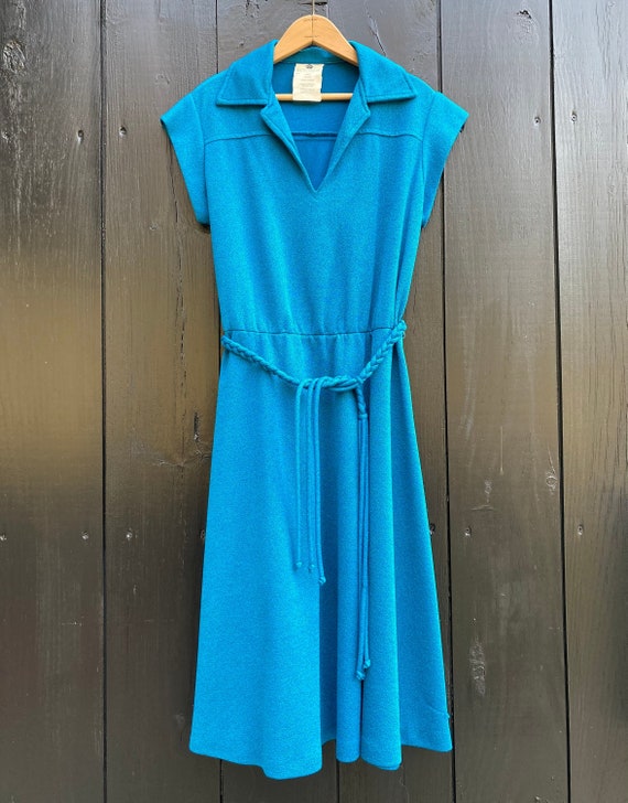 1970s Queen's Row teal fit and flare dress with ma