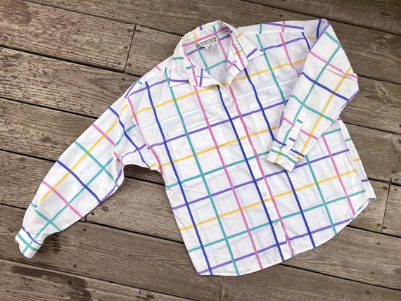 1980s Ricki rainbow check button down shirt - image 2