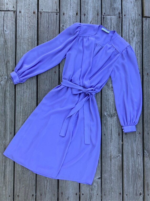 80s does 40s lavender sheer wrap-front dress Enco… - image 4