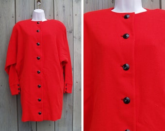 Vintage coat | 1980s coat, vintage cocoon coat, batwing sleeve coat, vintage wool coat, 80s does 40s coat, vintage red coat, collarless coat