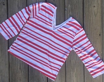 Vintage top | 1980s Pierre Richard red and white striped long sleeve crop top V neck T shirt