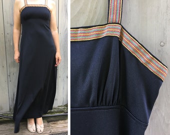 Vintage dress | 1970s black maxi dress, rainbow sparkle strap dress, knit dress, black knit dress, evening gown, 70s disco dress