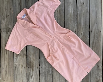 1980s peach cotton shirt dress